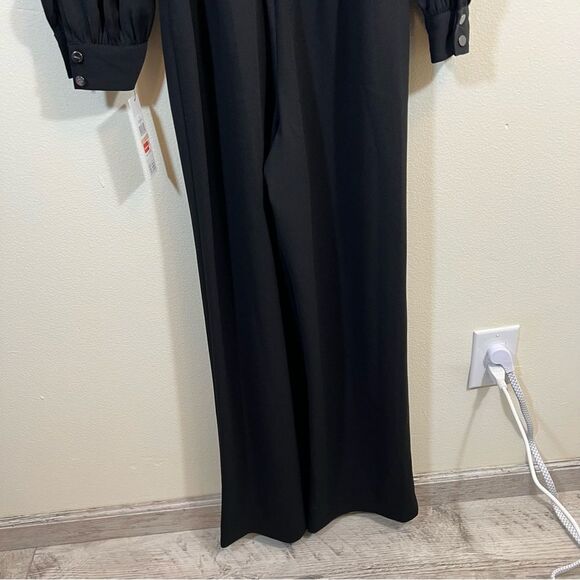 DKNY Women's Collared Tie-Waist Long-Sleeve Jumpsuit Black 2 NWT - Picture 13 of 16